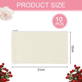 SPEACOUR 10 Pcs Canvas Zipper Pouch Bags Canvas Makeup Pouches Multipurpose Blank Pencil Case Small Cosmetic Pouch White DIY Craft Bag for Painting Travel Craft School - 21 x 12 cm