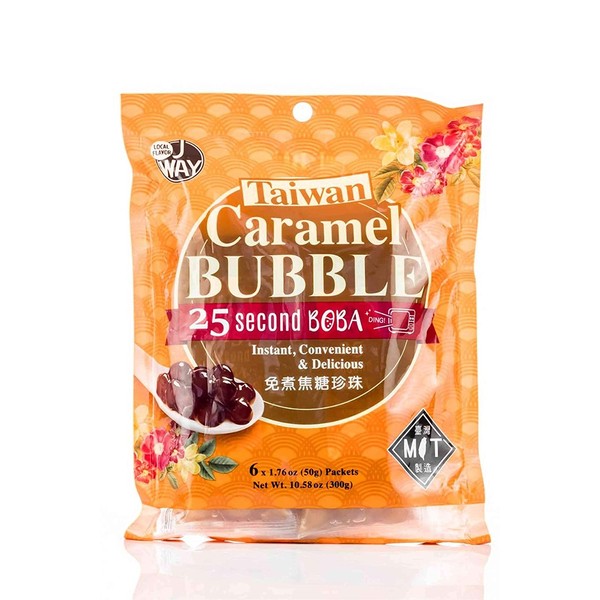 J WAY - Instant Tapioca Pearls for Bubble Tea (Brown) - Boba Ready In 25 Seconds - Caramel Flavor - (1 Bag)