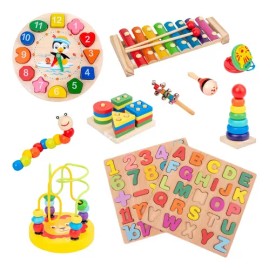 Set 11pzs Juego Didactico Montessori Tablero Madera Niños                                                                                             