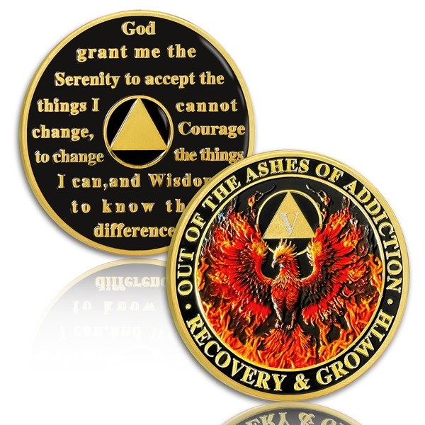 Phoenix Rising 5 Year Sobriety Coin - Addiction Recovery NA