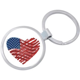 Heart US Flag Keychain - Includes 1.25 Inch Loop for Keys or Backpack