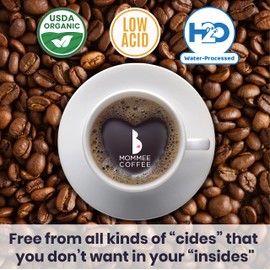 Mommee Coffee Full Caf Low Acid Whole Organic Coffee Beans - 100% Arabica Organic Full Caff Coffee Beans with Smooth Caramel Flavor - Medium Roast - 11 oz