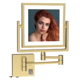 Ruacq Rechargeable Makeup Mirror Double Sided Vanity Mirror with Lights Square 1x/3x Magnification 8 Inch Led Magnifying Mirror Stainless Steel and Zinc Alloy Modern Wall Mounted