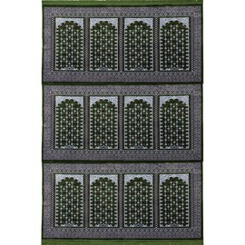 Modefa Turkish Islamic Prayer Rug - Large Group Praying Carpet - Wide Plush Velvet Salah Mat - Multi Person Muslim Janamaz Sajada for Family - 12 Person (Vined Arch Green/Red)