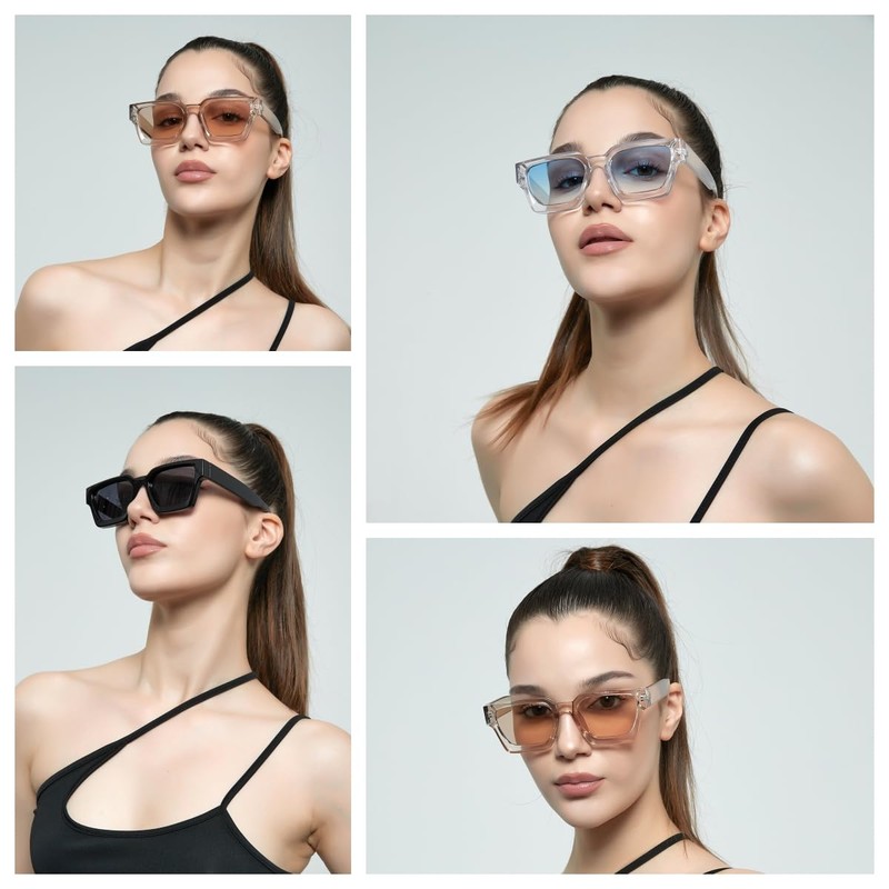 JCTAIFOO Vintage Rectangle Sunglasses for Women Men Retro Rectangular Chunky