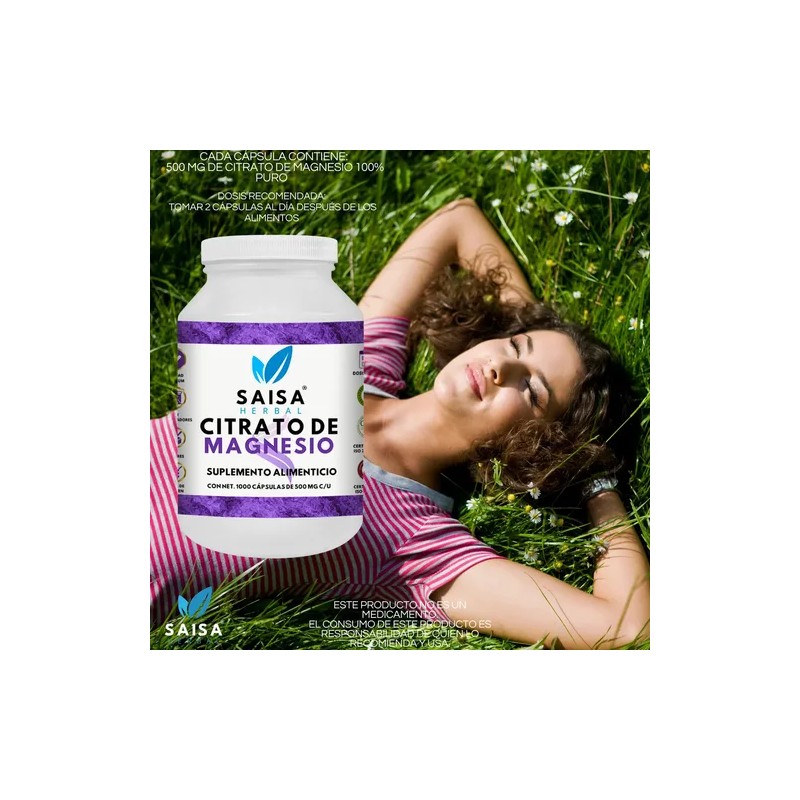 Citrato Magnesio 500 1000 Cápsulas Saisa Herbal Suplemento Alimenticio Anticalambres