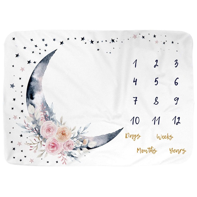 BUTTZO Floral Moon Baby Monthly Milestone Blanket, 40" x 60",
