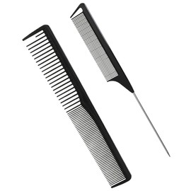 Professional Black Carbon Fiber Barber Combs，Fine and Wide Tooth Teasing Comb for All Hair Types（Black，2Pcs）