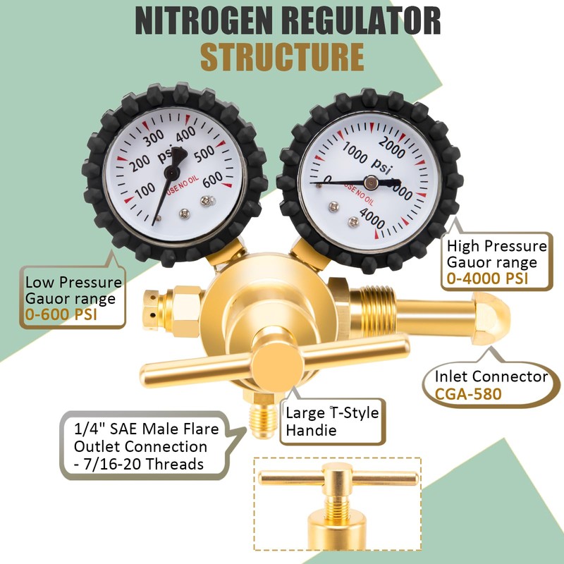 KAKO HVAC Nitrogen Regulator with 60" Hose, 0-600PSI, 1/4" Outlet,