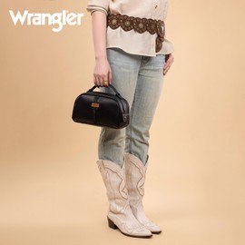 Montana West × Wrangler Makeup Bags for Women Portable Toiletry Bag Small Travel Cosmetic Organizer for Gift Zipper Closure WG2211-1901BK