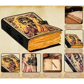 Gothic Tarot Mom Skeleton Handmade Antique Deckle Edge Paper Journal – 7x5 Inch Vintage Leather Bound Sketchbook with 200 Pages (150 GSM) – Unique Handmade Diary for Writing, Drawing & Gifting