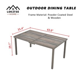 LOKATSE HOME Outdoor Patio Dining Table Rectangular with Wood-Like Tabletop and Powder Coated Steel Frame for Backyard Deck Lawn Garden, Grey