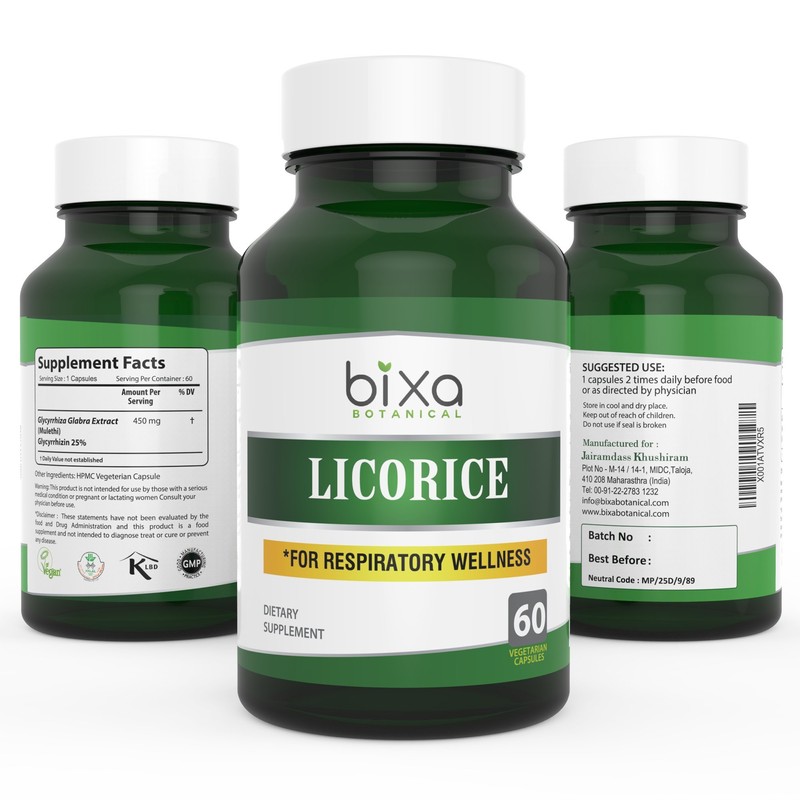 Licorice Root Extract Capsules/Mulethi/Glycyrrhiza Glabra, 60 Veg Capsules, 450 mg,