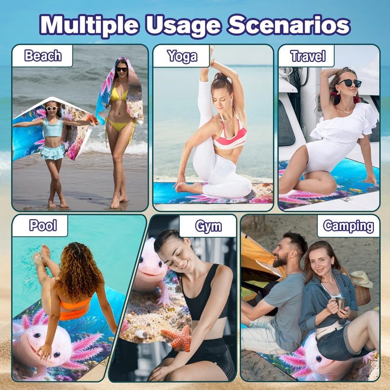 Violetpos Original Axolotl Beach Towel - Underwater Diving Animals Series
