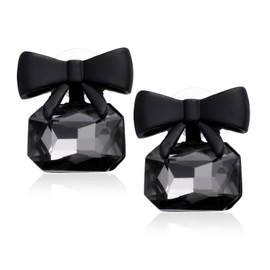 Black Bow Stud Earrings for Women, Cute Rhinestone Stud Earrings Statement Small Faux Crystal Ribbon Bow Jewelry Shiny Gift Bride Wedding Accessories