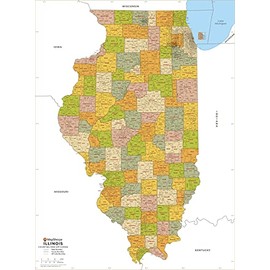 Illinois ZIP Code Map with Counties - Standard - 36" x 48.5" Laminated