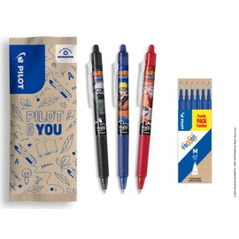 PILOT x NARUTO – 3 pcs FriXion Ball Clicker, Black, Blue, Red + 1 Set of 6 Blue Refills – Erasable Ballpoint Pen – Naruto Shipudden Limited Edition – Retractable Roller Pens – Medium Point