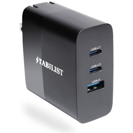 PD Charger, USB Type-C 65W, 3 Ports, GaN Foldable, PSE Certified, Rapid PD3.0 Compatible, USB-A, USB-C to Gallium Nitride, AC Adapter, PC, Black