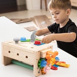 URHAN Kids Tool Set – 35 Pieces Wooden Toddler Tool with Box – Montessori STEM Educational Pretend Play Construction Toy for 3 to 13 Year Old Boys Girls – Best Birthday Gift