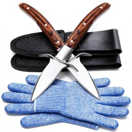 Miloll Oyster Knife Shucker Kit, Professional Oyster Shucking Knife Set with 2 Stainless Steel Seafood Openers, Full Tang Pakka Wood Handles, 2 Sheaths & 2 Pairs of Protective Gloves for Clams