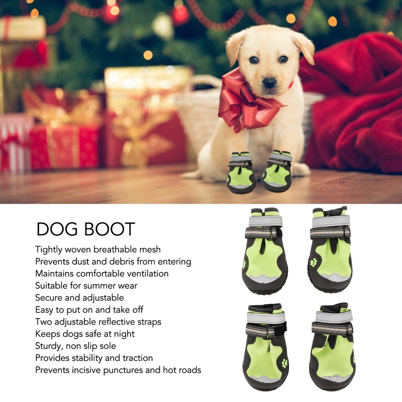 4Pcs Dog Booties Adjustable Slip Resistant Breathable Dog Boot with