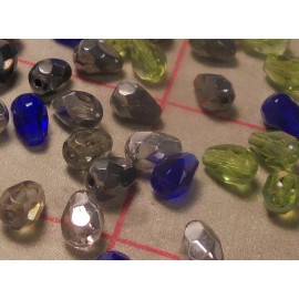 60 SM Czech Glass Faceted Pendants Indigo Pewter Moss Crystal AB Beads 7mm x 5mm