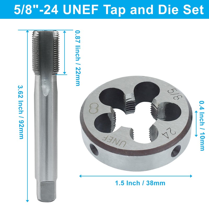 HARSKIYER 5/8"-24 UNEF Tap and Die Set, HSS Machine Thread