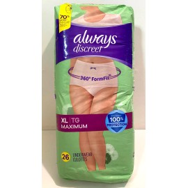 Always Discreet 360 formfit Adult Incontinence Underwear Women's XL 26 Count Bag