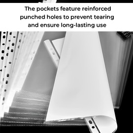 Zinnia A4 Punched Pockets 100 Pack 45 Microns Clear Poly Pockets Tear-Resistant Ideal for Documents, Office and School Supplies