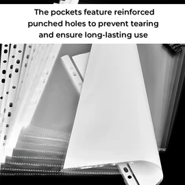 Zinnia A4 Punched Pockets 100 Pack 45 Microns Clear Poly Pockets Tear-Resistant Ideal for Documents, Office and School Supplies