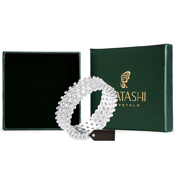 Matashi Rhodium Plated Wide 3 Row Eternity Ring Band for