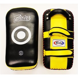 Fairtex Genuine Muaythai Standard Curved Kick Pads Yellow/Black Limited Color KPLC2 Made from Premium Cow Hide Leather