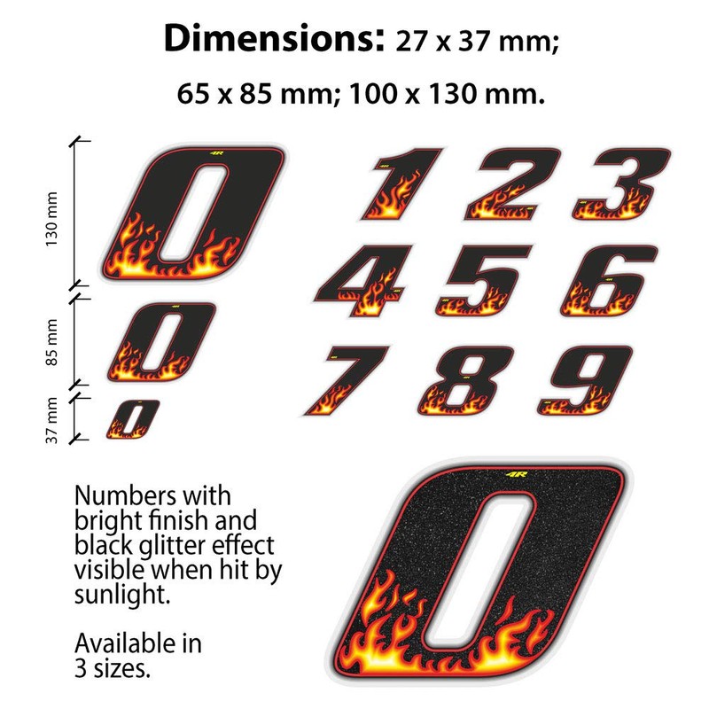 Quattroerre Racing Number 9 Medium, Flames, 10 x 7.5 cm