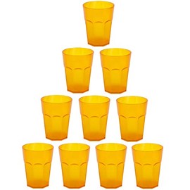 ENGELLAND - 10 x Plastic Cups Drinking Cups Orange Cocktail Cups 250ml with Measuring Line Stackable Reusable Plastic Frost Effect Reusable Party Cups Drinking Glass