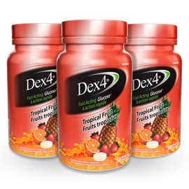 Dex4 Glucose Tablets, 50 Count Bottle, Tropical Fruit, Each Tablet Contains 4g of Carbs