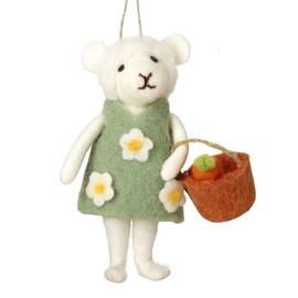 Heaven Sends Felt Mouse Lamb Hanging Decoration – Adorable Easter Ornament with Flower Dress & Basket – Springtime Home Décor & Gift Idea - H 14cm x L 10cm x W 4cm