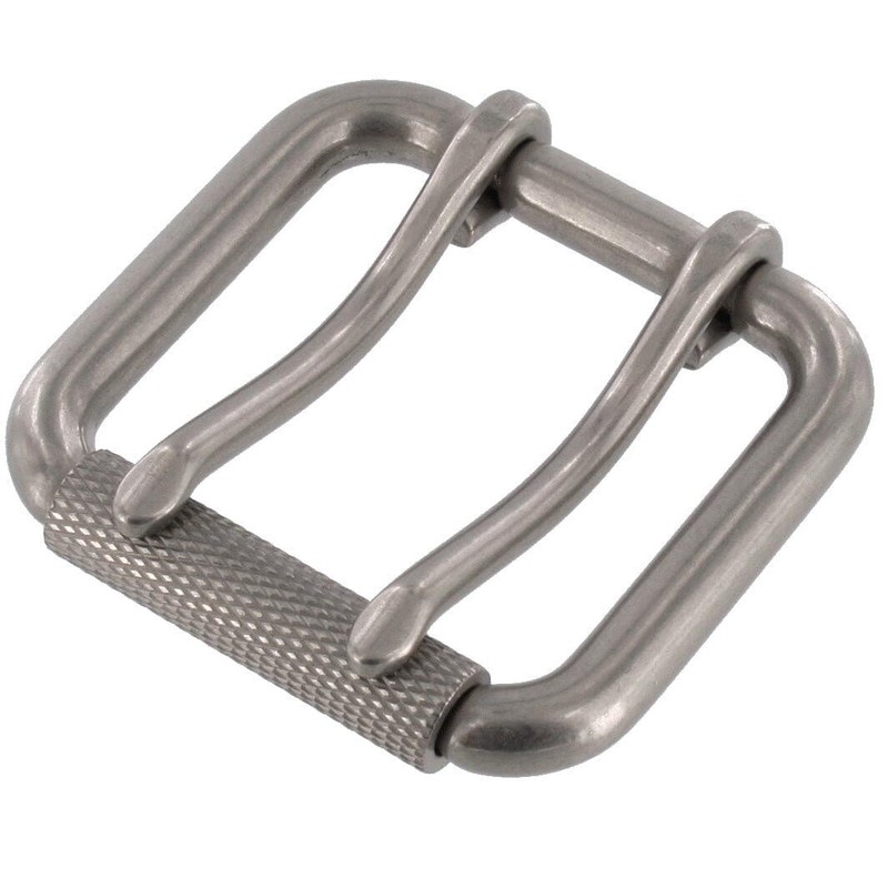 Buckleguy.com B7357 Nickel Matte, Double Prong Roller Buckle, w/Textured Roller,