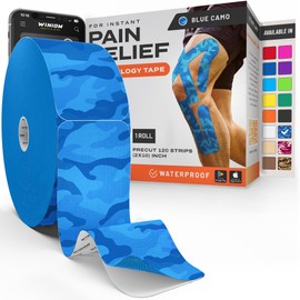 Kinesiology Tape-Incredible Support for Athletic Sports and Recovery + Free Taping Guide - Pre-Cut 2 inch 100 feet (Electric Blue Camo + Free Taping Guide, 1 Pack)