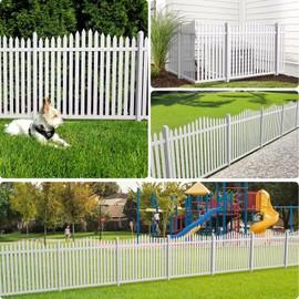Patio Vinyl Fence 36" Hx84 L (1Set) Outdoor White Picket Fence Panels Privacy Decorative, PVC Garden Fence Temporary Fencing for Backyard Porch Dogs, Suitable for Soft Ground (20 Scalloped Pickets)