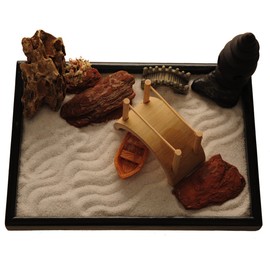 ICNBUYS Zen Garden with Boat Bridge Japanese Censers Set with Free Rake and Pushing Sand Pen Base Tray Dimensions 10 x 7 x 0.4 inches
