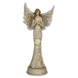 Embossed Blossom Flowers Angel 11 inch Resin Stone Table Top Figurine Statue