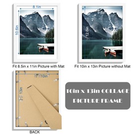 Hongkee 10x13 Picture Frames with Real Glass - Display 8.5x11 Diploma with Mat or 10 x 13 Photo without Mat, Wall or Table Top Display(White, 1 Pack)