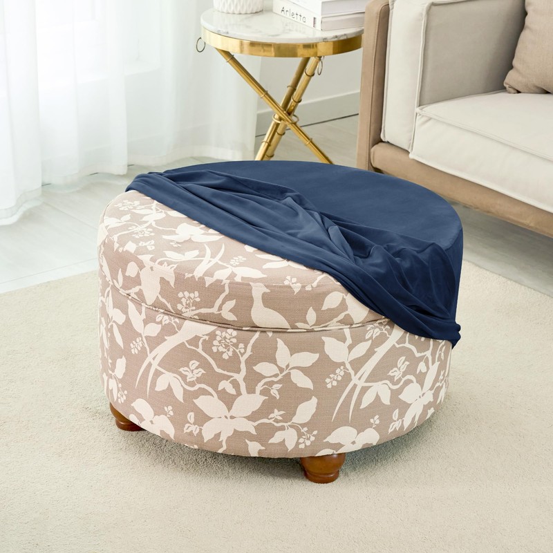 HFCNMY Ottoman Cover - Velvet Round Ottoman Slipcover, Thick, Washable,