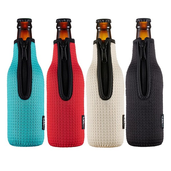 WK ieason Beer Bottle Sleeve Insulators 12oz 330ml Standard Beer Bottle Cooler Covers Zip-up Bottle Jacket 12OZ Beer Bottle Holder Non-Slip Thick Neoprene Sleeves 4PC Pack (Black/Red/Blue/Grey)