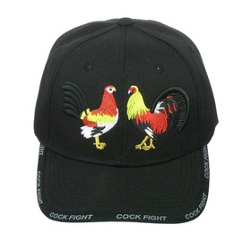 DivaDesigns Unisex Embroidered Rooster Cock Fight Velcroback Cap Hat Black