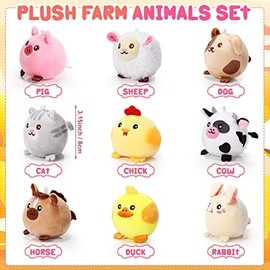 Skylety 9 Pcs Mini Plush Animals Toys Bulk 3.15 Inch Cute Soft Small Stuffed Animal Plush Keychain for Kids Goodie Bag Fillers Birthday Classroom School Prizes Festival Party Favors(Farm Animals)