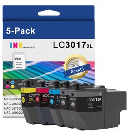 LC3017XL High Yield Ink Cartridges (5-Pack,2 Black/1 Cyan/1 Magenta/1 Yellow) - MNRS Compatible LC3017 XL Ink Cartridges Replacement for Brother LC3017XL MFC-J5330DW MFC-J6530DW MFC-J6530DW Printer