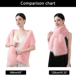 Dikoaina Women's Winter Fake Faux Fur Scarf Wrap Collar Shawl Shrug (63"/160cm, New Pure Pink)