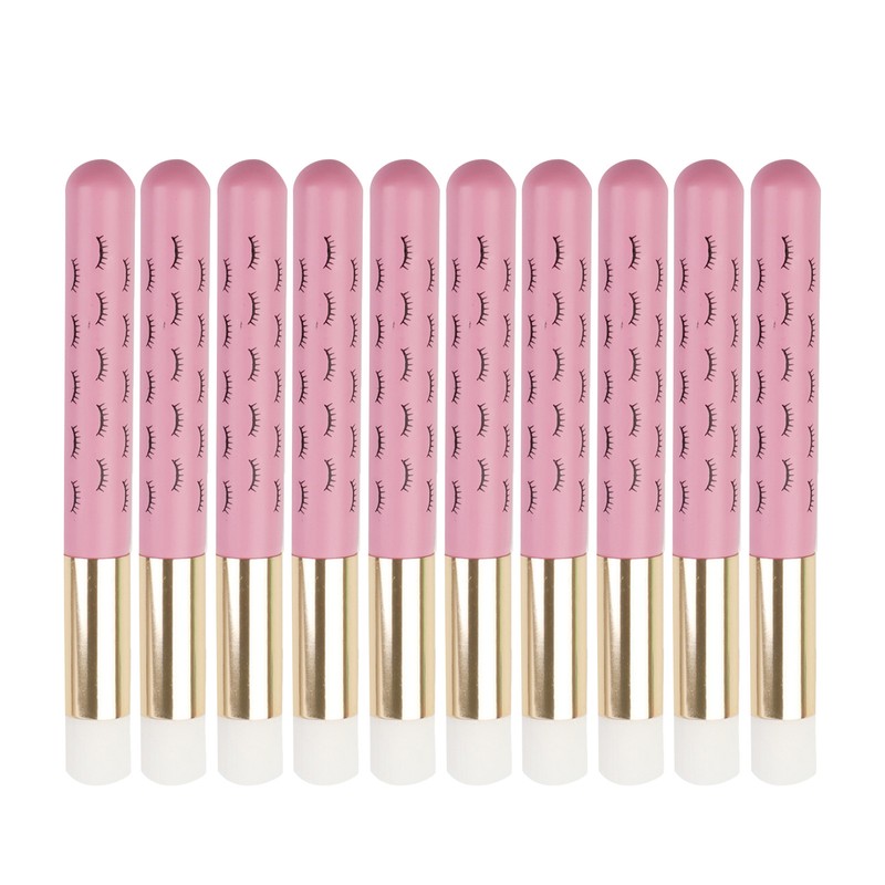 10pcs Facial Lash Shampoo Brushes Golden Tube Aluminum Acrylic Handle