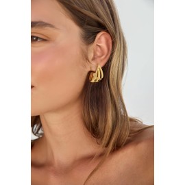 GLORIG Gold Earrings For Women With C shape Stylish Gold Hoop Earrings Chunky Statement Earring Trendy Geometric Earring Perfect For Daily Wear, Brass, No Gemstone